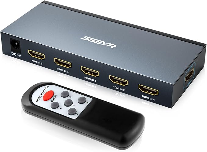 HDMI Switch SGEYR 5x1 HDMI Switcher 5 in 1 Out Multiple HDMI HUB 5 Port Box by SGEYR