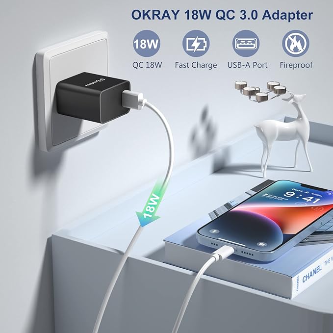 USB Charger Block, OKRAY 2-Pack 18W 3.0 Quick Charge Power Adapter Type A Box - Image 4