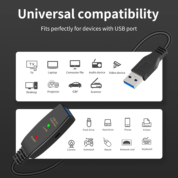 LDKCOK Active USB 3.0 Extension Cable 75ft– Male to Female Extender Cord - Image 3