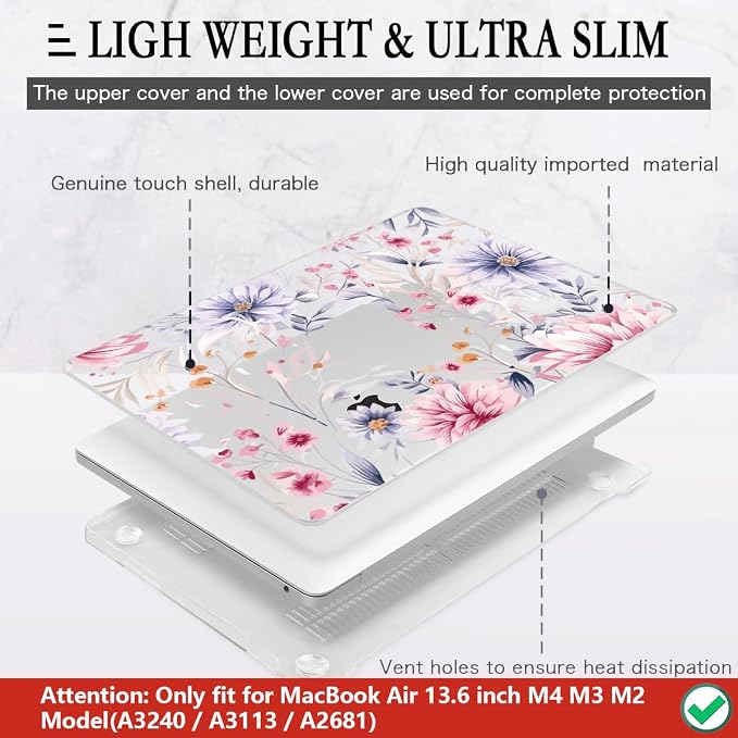 CISSOOK Flower Case for MacBook Air 13.6 Inch M4 M3 M2 Chip Model A3240 A3113 - Image 4