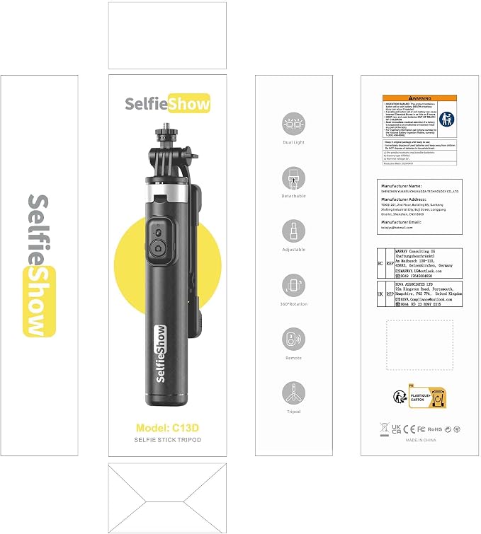 53'' Selfie Stick Tripod with Light, Extendable Selfie Stick with Remote - Image 10