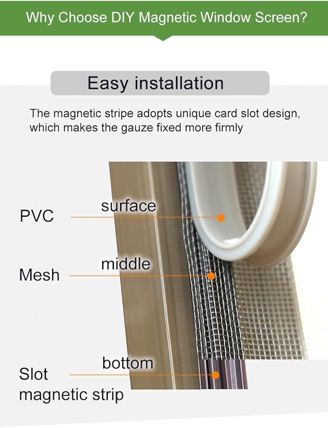 VKX Adjustable DIY Magnetic Window Screen, Fiberglass Mesh, Strong Magnetic - Image 4