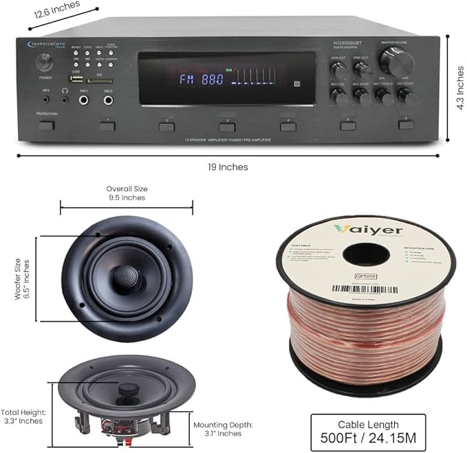 Vaiyer Home Audio System Kit, 6-Channel 6000 Watts Bluetooth Amplifier - Image 2