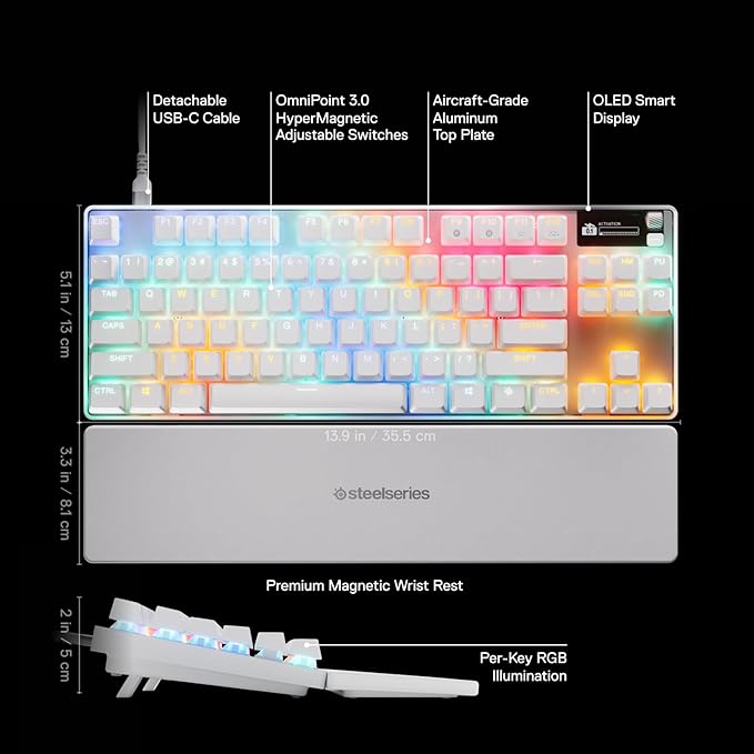 SteelSeries Apex Pro TKL Gen 3 White OmniPoint 3.0 Switches — Adjustable - Image 3