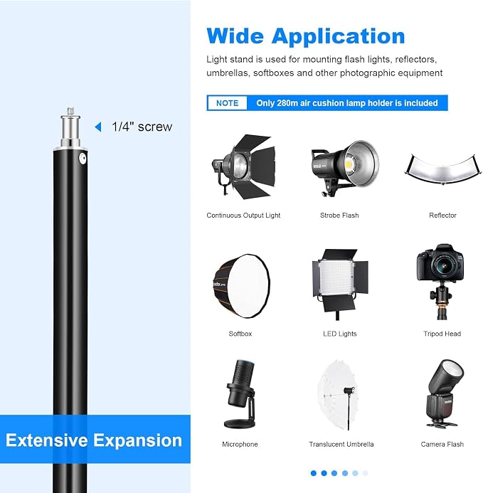 2pack Heavy Duty Light Stand 9.2ft / 110" Aluminum Spring Cushioned Tripod - Image 5