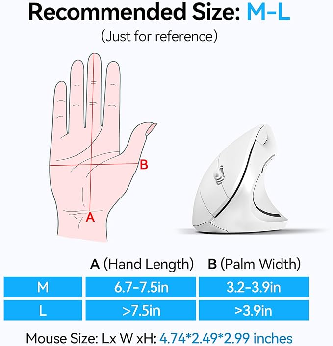 TECKNET Ergonomic Mouse, Wireless Bluetooth Vertical Mouse, 4800 DPI Optical - Image 4