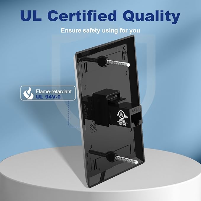 VCE Black Ethernet Wall Plate, 1-Port CAT6 Wall Plate and Jack, RJ45 Keystone - Image 3