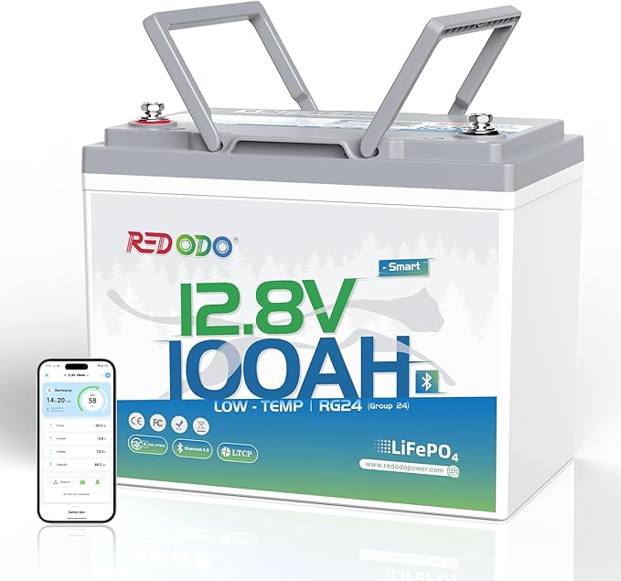 Redodo 12V 100Ah LiFePO4 Battery Bluetooth, Low-Temp Protection BCI Group 24 by PrimeDayRedodoSaveup55