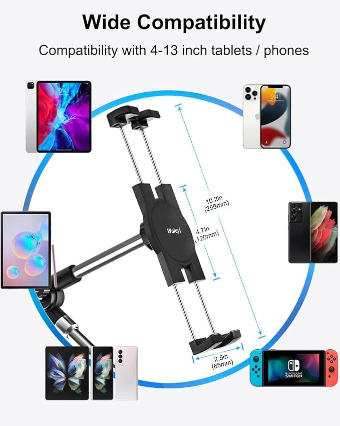 woleyi Adjustable Tablet Mount Holder, Galaxy Tabs, Nintendo Switch, 4-13" Cell - Image 6