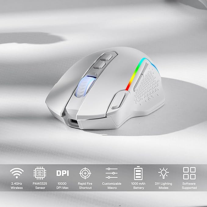 Redragon M810 Pro Wireless Gaming Mouse, 10000 DPI Wired/Wireless Mouse w/Rapid - Image 3