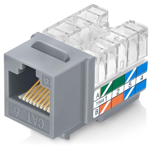 Everest 90° Angled RJ45 Cat6 Keystone Jacks 10-Pack in Gray by EverestMediaSolutions