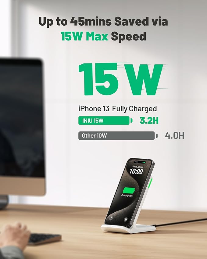 INIU Wireless Charger Station, 15W Fast Wireless Charging Stand - Image 2