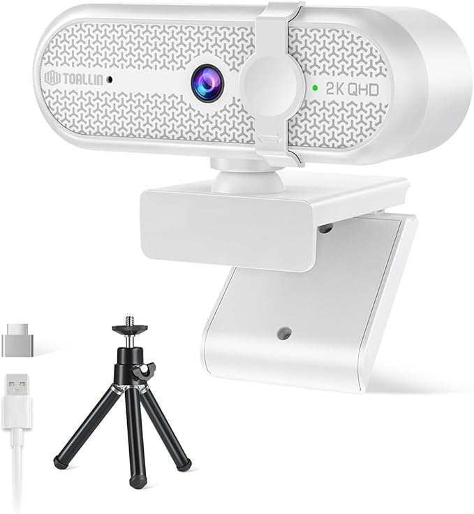 TOALLIN 2K Webcam for PC, Built-in Mic, 90° Wide Angle Webcam by IdealforVideoConferencingandLiveStreaming