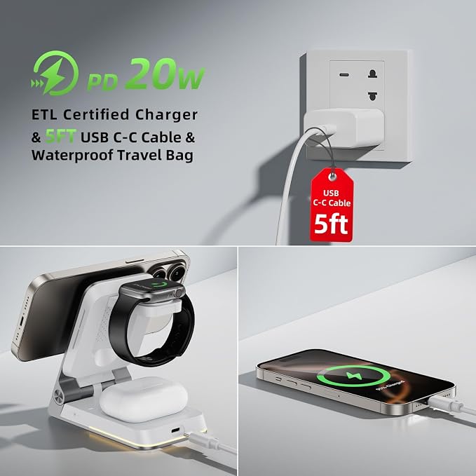 Aluminum 3 in 1 Wireless Charging Station, Foldable Wireless Charger - Image 6