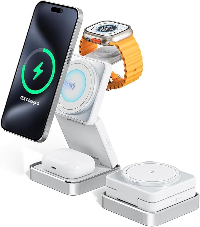 3-in-1 Wireless Charger for iPhone, 15W Fast Wireless Charging Station by BODSEIEOU