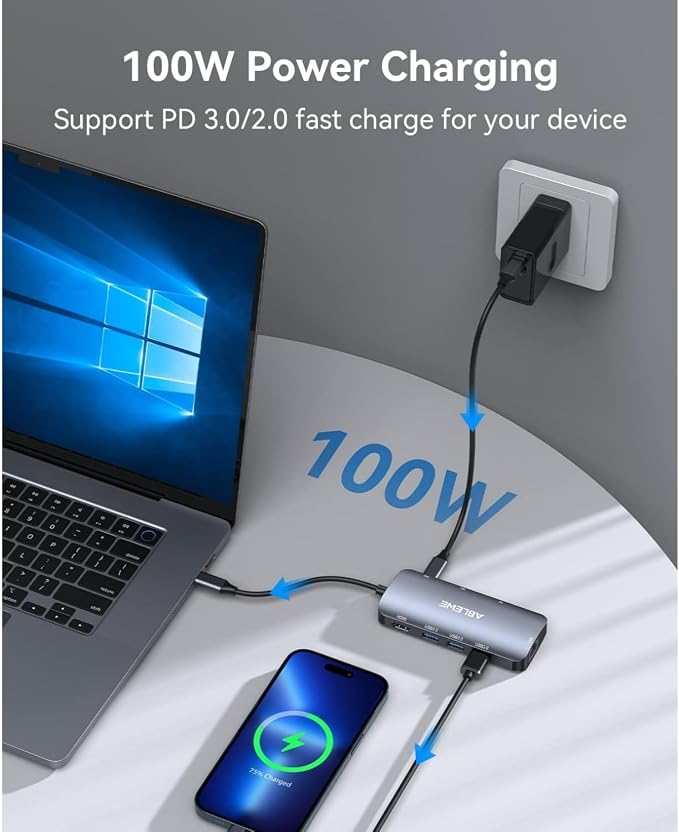 ABLEWE USB C Hub Ethernet, 8 in 1 Multiport USB C to HDMI Adapter 4K@60Hz - Image 5