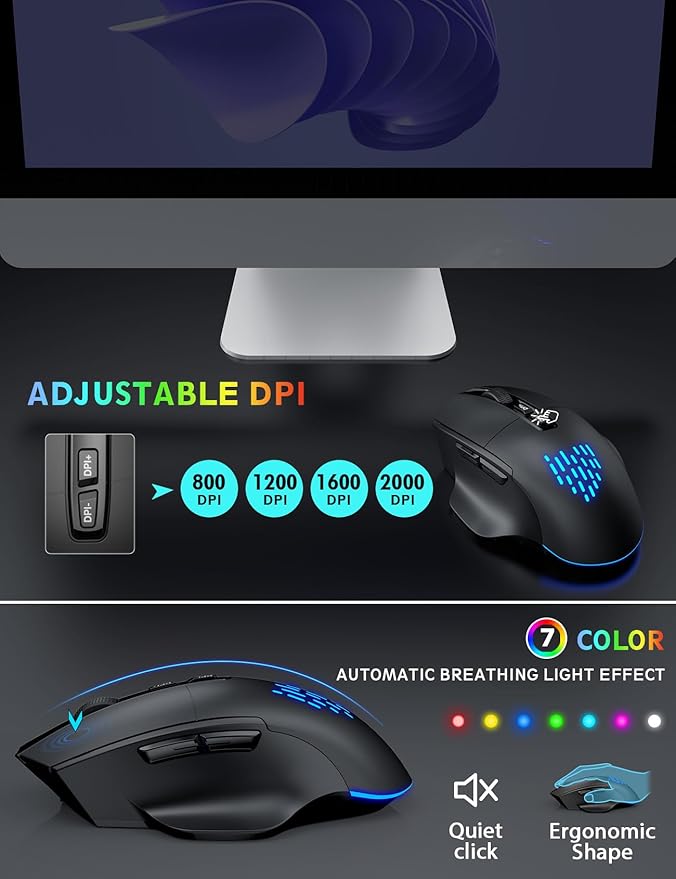Wireless Keyboard and Mouse Backlits, Wrist Rest, LED Mouse, Rechargeable - Image 6