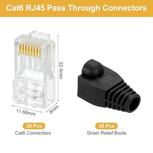 MECCANIXITY 30pcs Cat6 RJ45 Pass Through Connectors, RJ45 Connector 8P8C Gold - Image 2