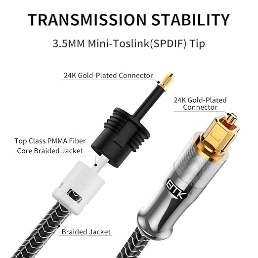 EMK 24K Gold-Plated Toslink to Mini Toslink Cable - Image 4