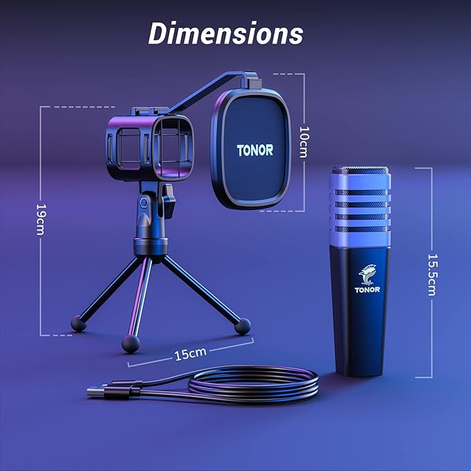 TONOR RGB USB Microphone, Cardioid Condenser Computer PC Mic - Image 7