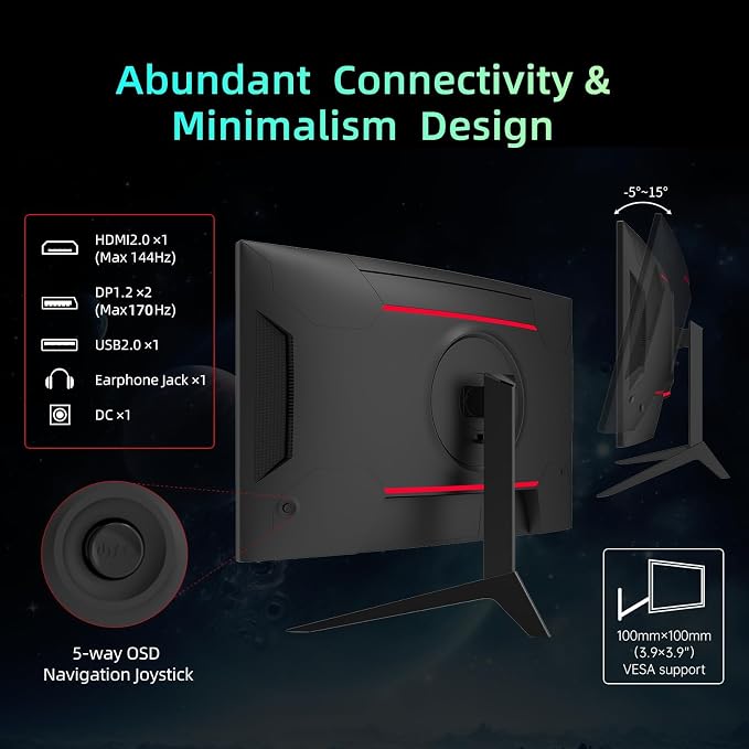 KTC 32 inch Curved Gaming Monitor, 180Hz 1ms MPRT, 2K 1440P 144Hz Monitor - Image 5