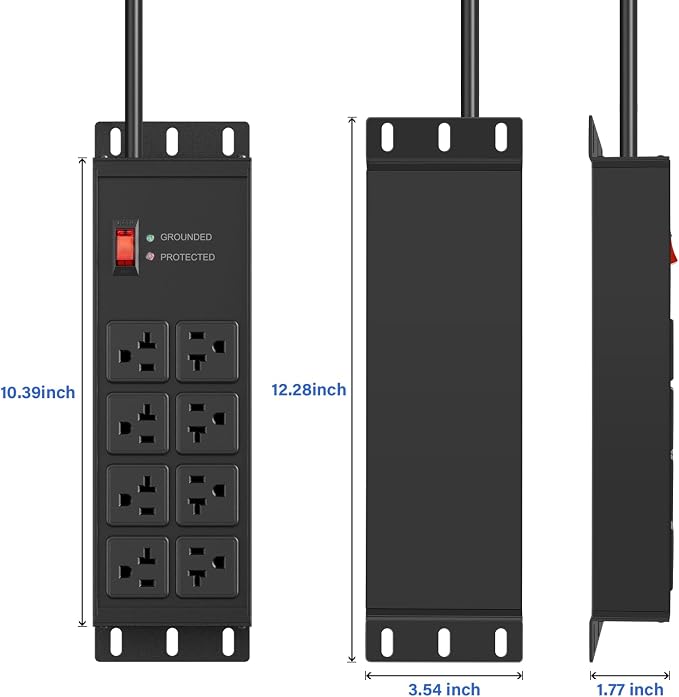 CCCEI Black Heavy Duty Power Strip Surge Protector 20 AMP, 8 Outlets 12 Gauge - Image 7