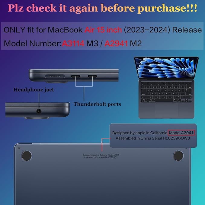 Teryeefi Compatible with MacBook Air 15 inch Case A2941 M2 A3114 M3 Release - Image 2