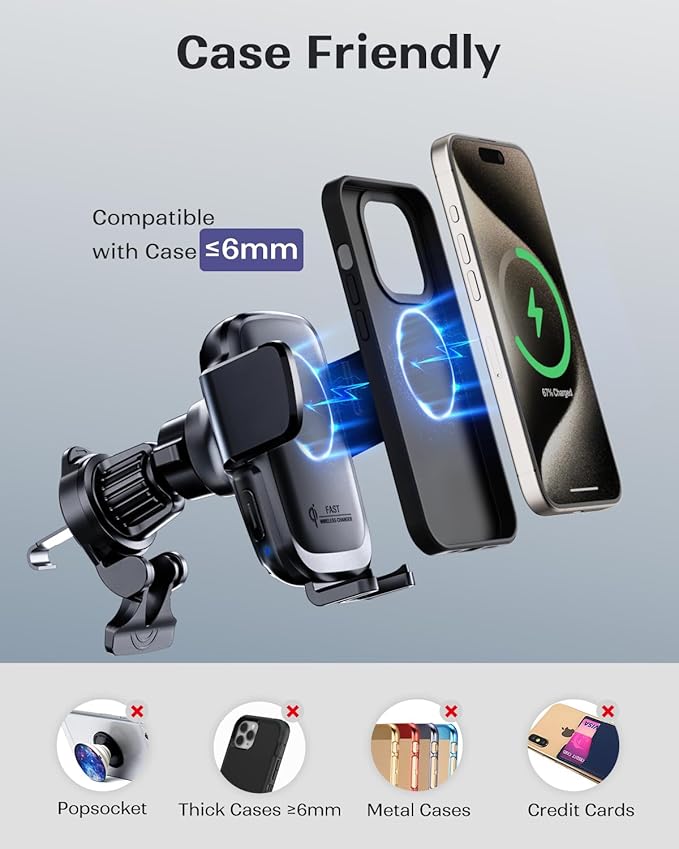 KPON Wireless Charger for Car, Car Phone Holder Charger Mount Qi Certified Auto - Image 5