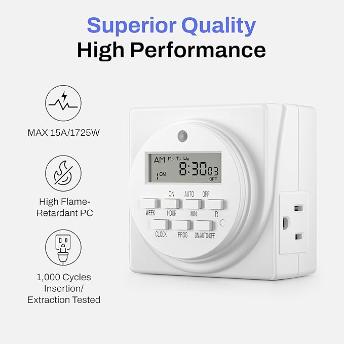 BN-LINK 7 Day Heavy Duty Digital Programmable Timer, Dual Outlet, - Image 5