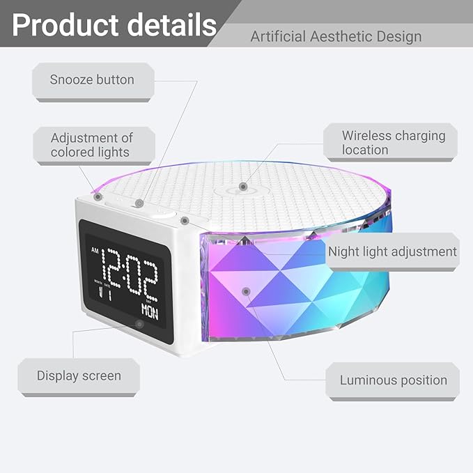 Alarm Clock with Fast Wireless Charging 15W, Digital Alarm Clock Night Lamp - Image 4