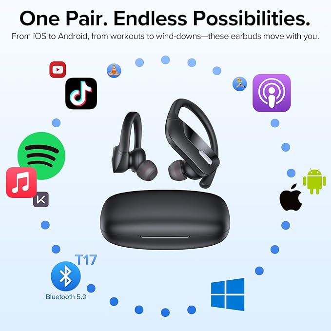 OCC Wireless Ear Hook Sport Earbuds, IPX5 Waterproof, 80H Playtime, Deep Bass - Image 7