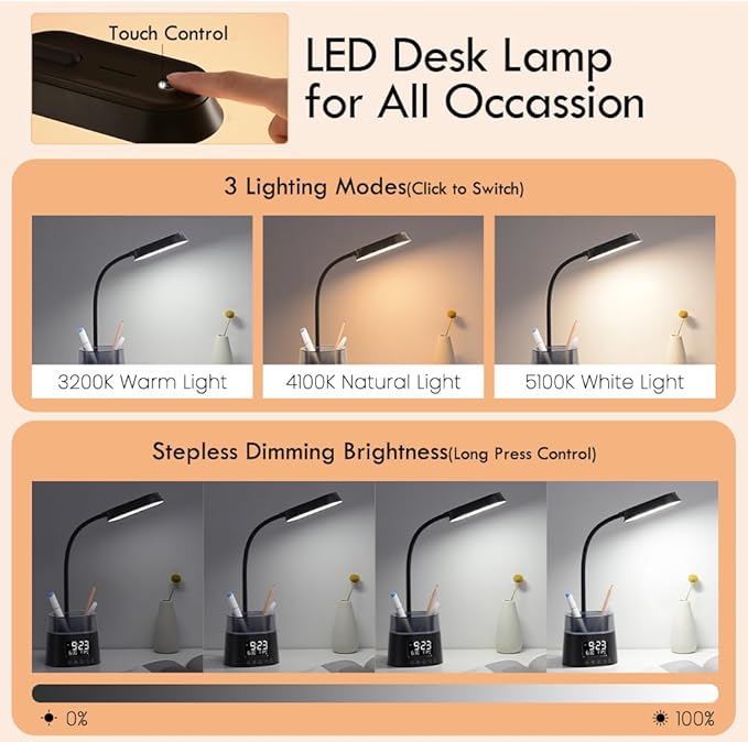 WILIT LED Kids Desk Lamp, Dimmable Study Lamp - Image 3