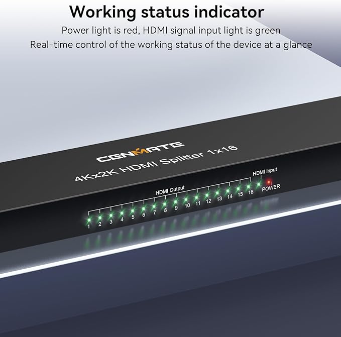 HDMI Splitter 1 in 16 Out, 16 Port HDMI Splitter Support 4Kx2K@30Hz - Image 8