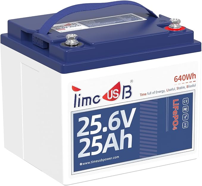 24V 25Ah LiFePO4 Battery, 2C High Discharge Rate Built-in 50A BMS 640Wh Lithium by Timeusb