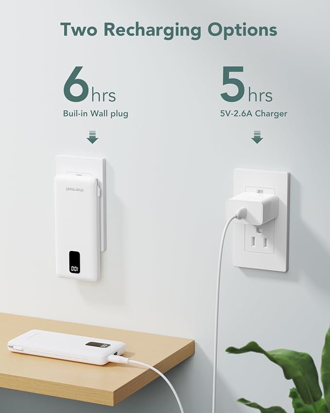 Charmast Portable Charger with Built-in Cables & Wall Plug, 10000mAh Portable - Image 5