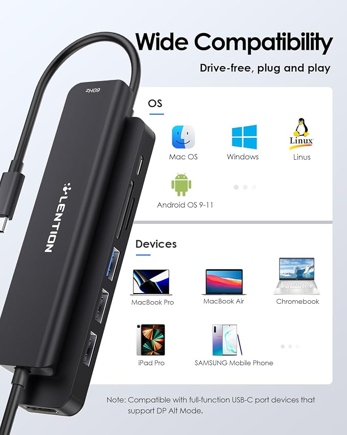 LENTION USB C Hub with 100W Charging, 4K@60Hz HDMI, Dual Card Reader, USB 3.0 & - Image 7
