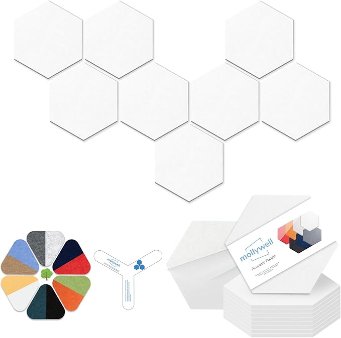 Mollywell Hexagon Acoustic Panels, High Density, Soundproofing, Decorative by Mollywell