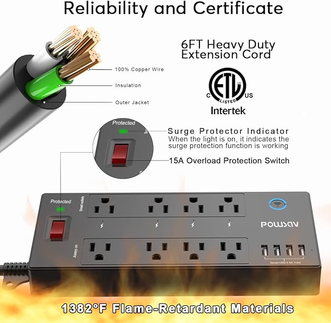 POWSAV 6 Ft WiFi Surge Protector - Image 7