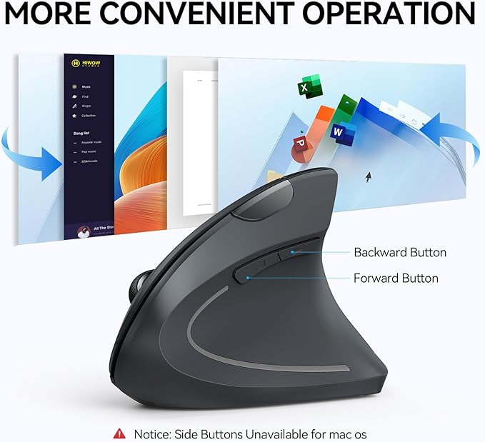 TECKNET Ergonomic Mouse, Wireless Bluetooth Vertical Mouse, 4800 DPI Optical - Image 7