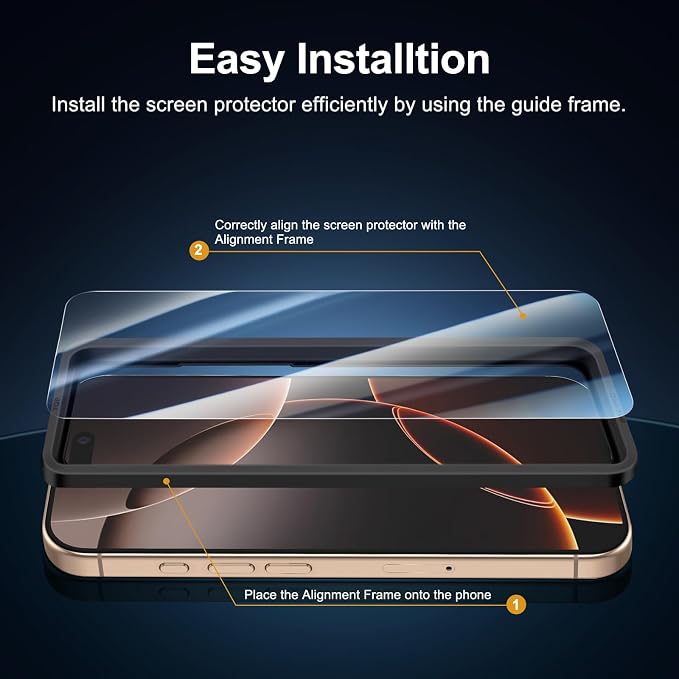 NEW'C 3 Pack Designed for iPhone 16 Pro Screen Protector, Enhanced Tempered - Image 3