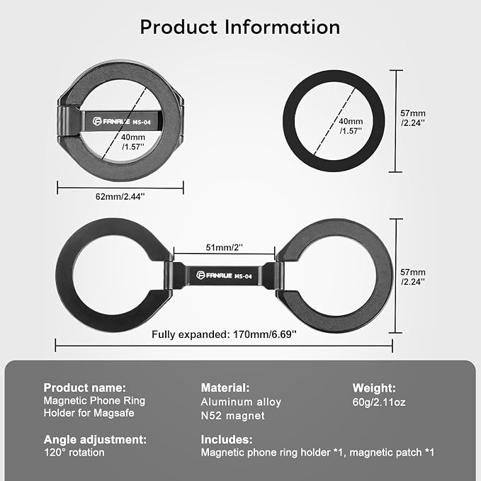 Magnetic Ring Phone Holder for iPhone 16, Double Ring Adjustable Cell Phone - Image 7