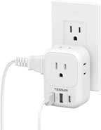 USB Wall Charger, TESSAN Wall Plug Adapter Outlet Extender, 3 Charger Block by TESSAN