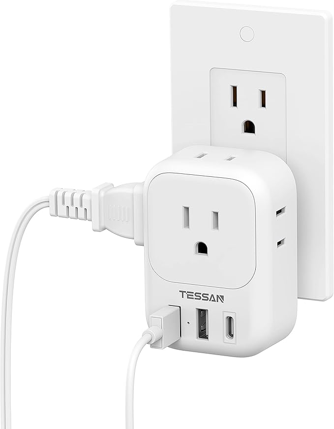 USB Wall Charger, TESSAN Wall Plug Adapter Outlet Extender, 3 Charger Block by TESSAN