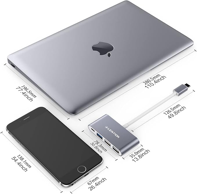 LENTION 4-in-1 USB-C Hub with Type C, USB 3.0, USB 2.0 - Image 5