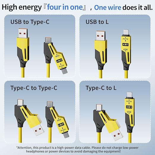 4 in 1 Spring Fast Charging Cable, 65W USB-C PD Multi Fast Charging, 1.2m/4ft - Image 5