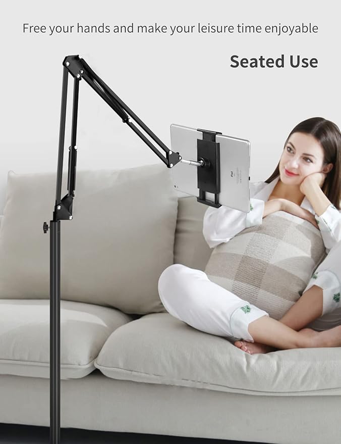 Tablet Floor Stand with Double Weight Base, Overhead Bed Phone Mount Height - Image 3
