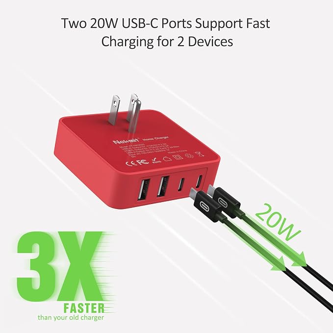 Nekmit USB C Charger, Thin Flat 52W 4-Port Fast Wall Charger - Image 3