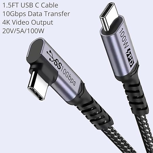 100W Short USB C Cable 3.1 Right Angle, 5A Fast Charging, 10GBbps High Speed - Image 8