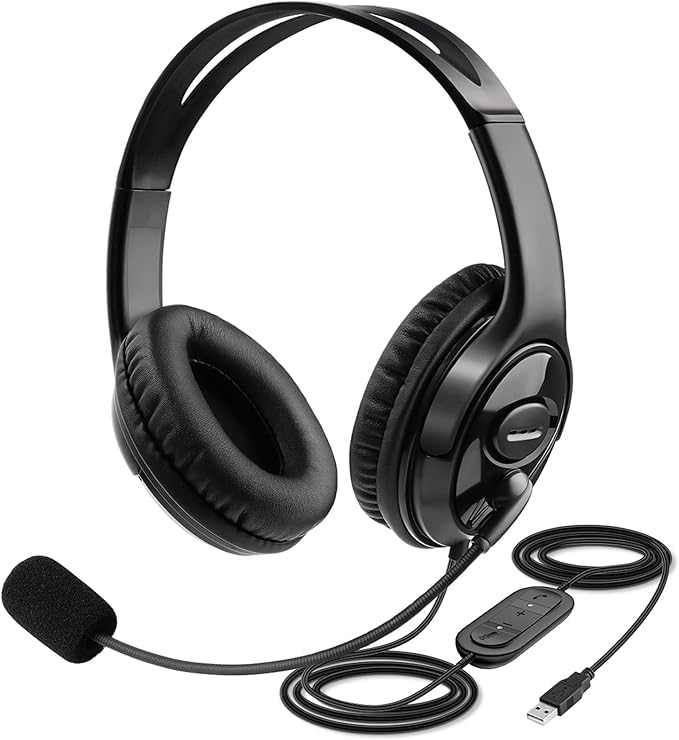MKJ USB Headset with Noise Canceling Microphone, Crystal Clear Sound Office by MKJ