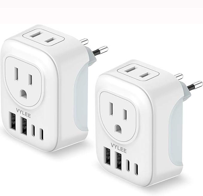 2 Pack European Travel Plug Adapter, VYLEE International Travel Adapter by VYLEETechnology